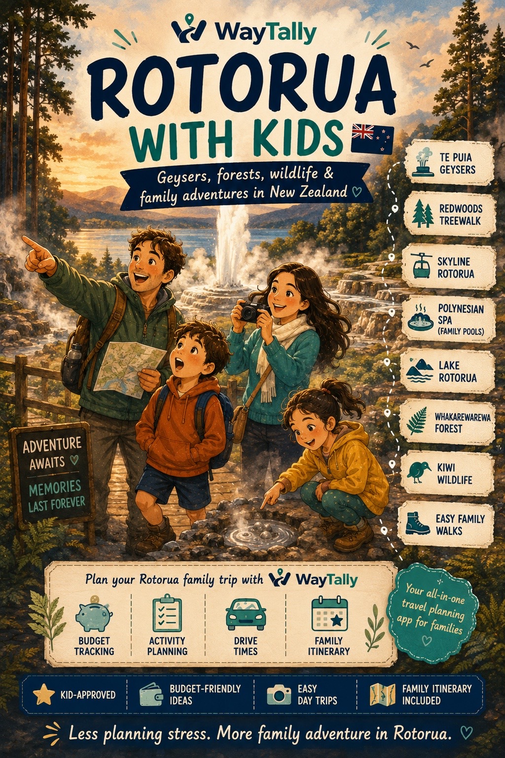 Family enjoying a Rotorua adventure with kids