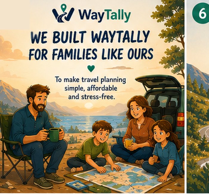 Illustration of a family planning with a map beside their car — we built WayTally for families like ours